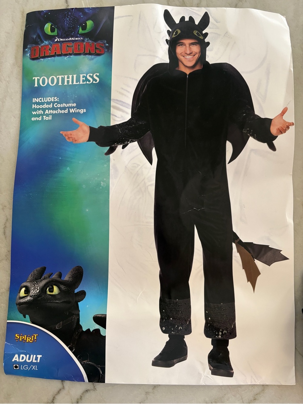 Spirit Black Toothless Dragon Hooded Jumpsuit Costume with Wings and Tail